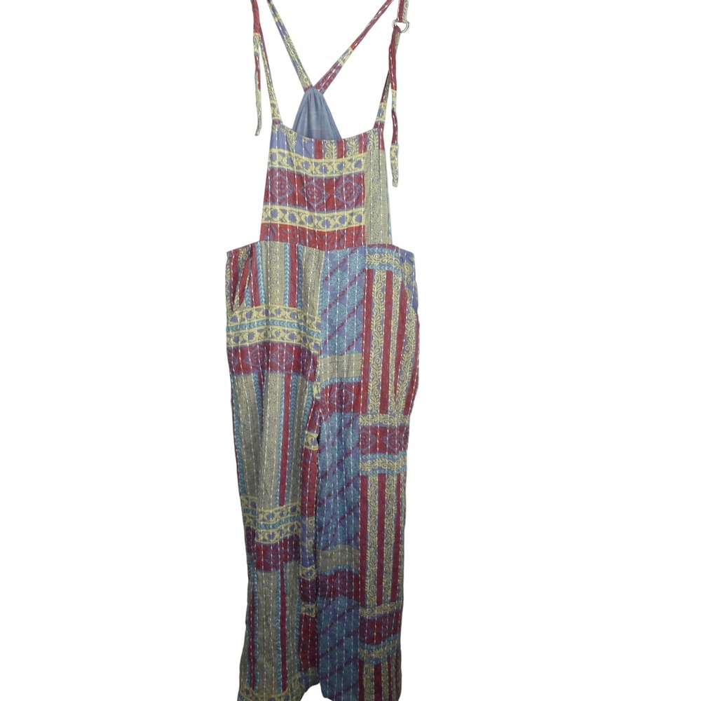 Earthbound Trading Co Patchwork Overalls Large Boho Quilted Wide Leg Lightweight